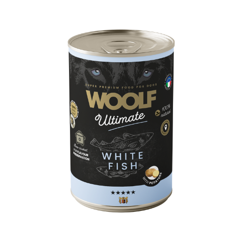 Latas de Pescado Blanco para perro 400gr (Woolf)